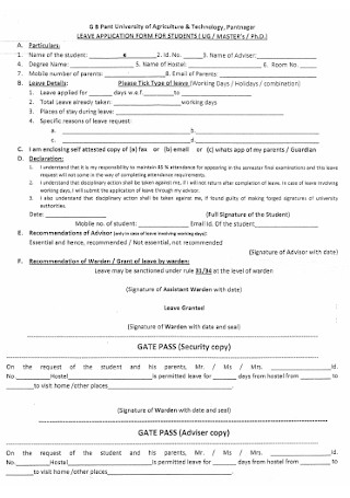 Leave Application Form for Students