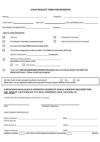 Leave Form for Residents