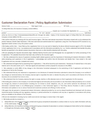 Life Insurance Declaration Form