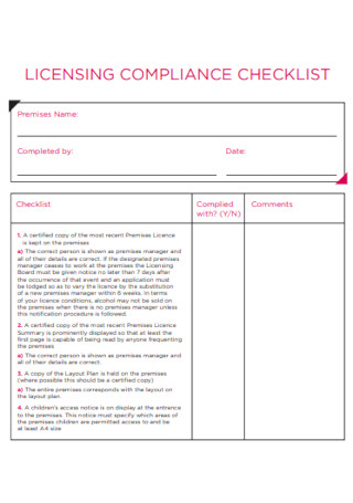 Lisencing Compliance Checklist Template