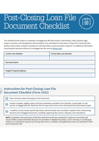 Loan File Document Checklist