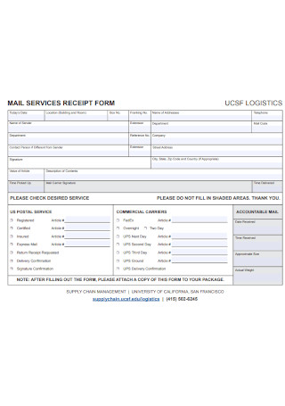 Mail Service Receipt Form