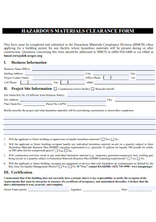 Materials Clearance Form Template