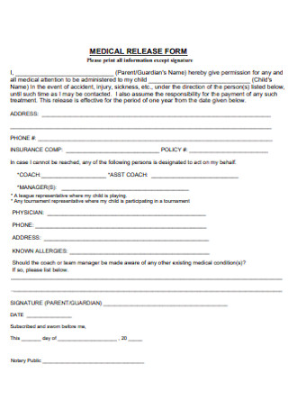 Medical Academy Release Form
