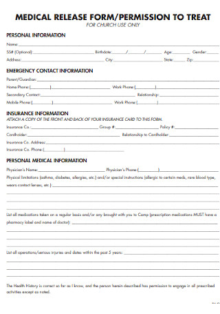 Medical Treat Release Form