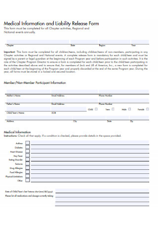 Medical and Liability Release Form 