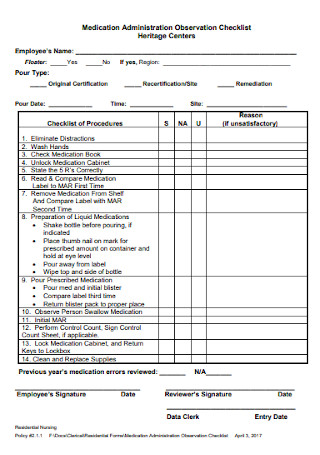 Medication Administration Observation Checklist