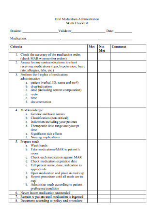 Medication Administration Skills Checklist