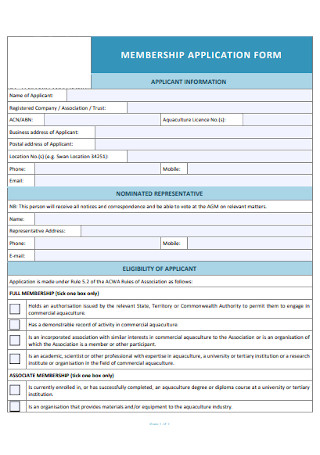 Membership Application Information Form