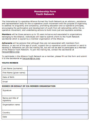 Membership Form for Youth Network 