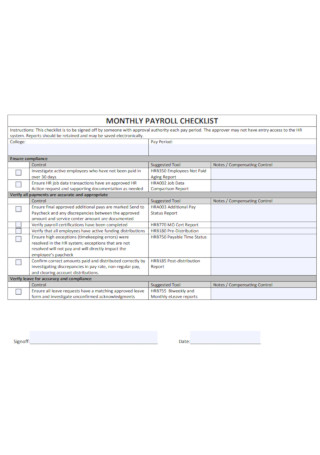 Monthly Payroll Checklist Template