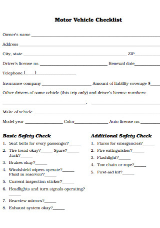 Motor Vehicle Checklist
