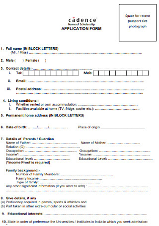 Name of Scholarship Application Form