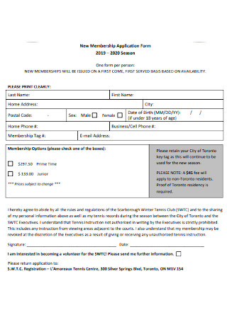 New Membership Application Form Example