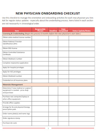 New Physician Onboarding Checklist Template