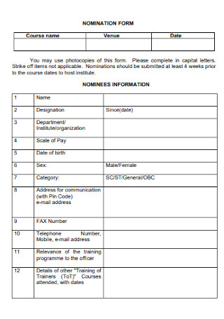 Nomination Informatiion Form