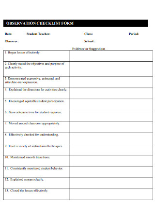 Observation Checklist Form