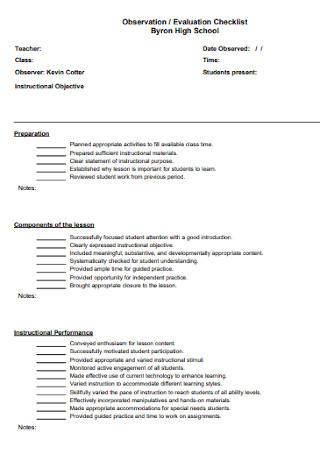 Observation and Evaluation Checklist