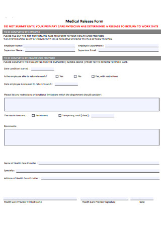 Office Medical Release Form 