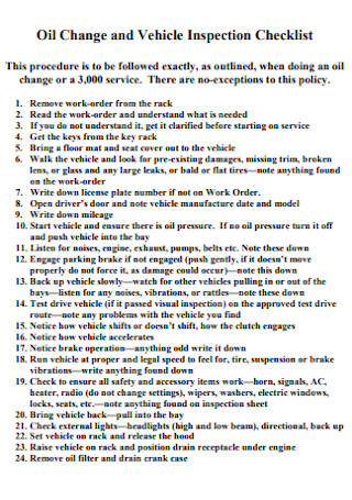 Oil Change and Vehicle Inspection Checklist