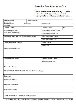Outpatient Prior Authorization Form 