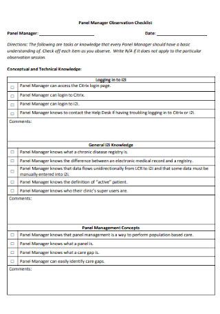 Panel Manager Observation Checklist
