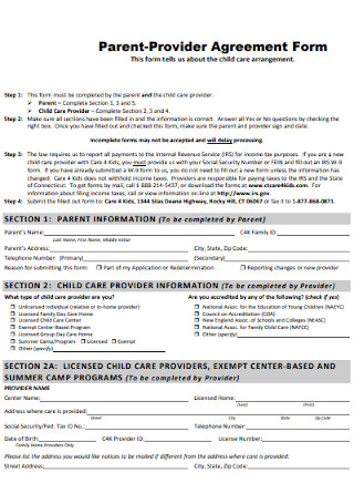 Parent Provider Agreement Form