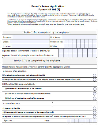 Parents Leave Application Form 