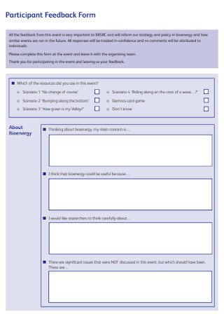 Participant Feedback Form Template