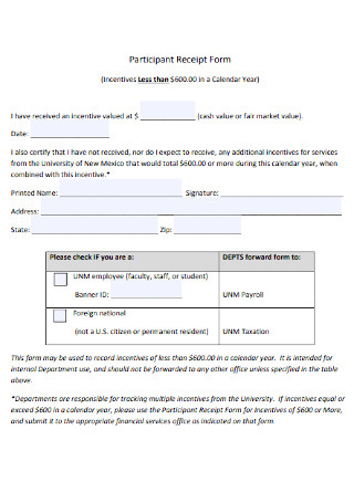 Participant Receipt Form