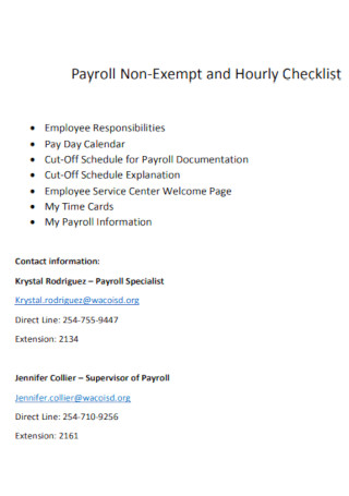 Payroll Non Exempt and Hourly Checklist