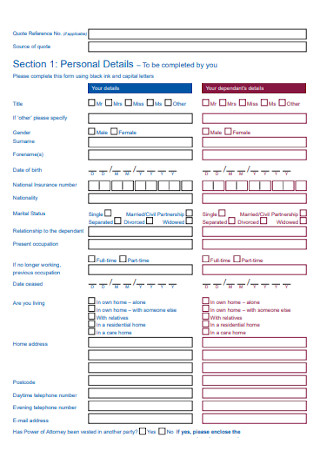 Pension Annuity Quotation Form