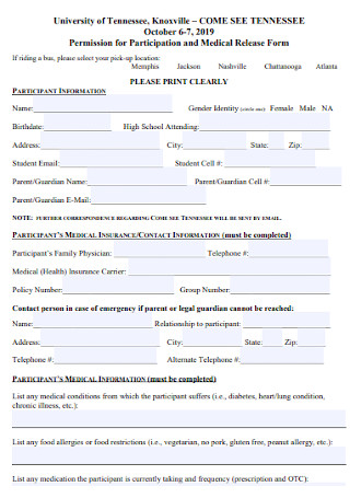 Permission for Medical Release Form