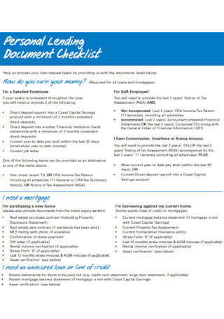Personal Lending Document Checklist 