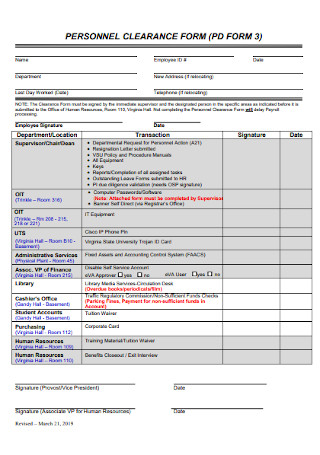 Personnel Clearance Form