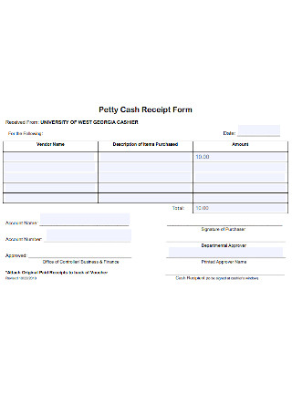 Petty Cash Receipt Form