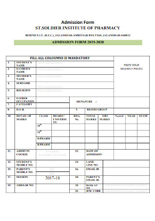 Pharmacy Admission Form