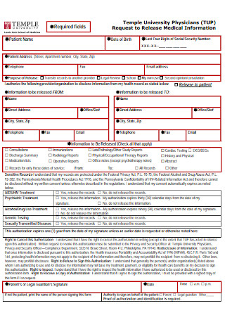 Physicians Medical Release Form 
