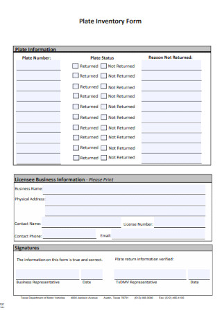 Plate Inventory Form 