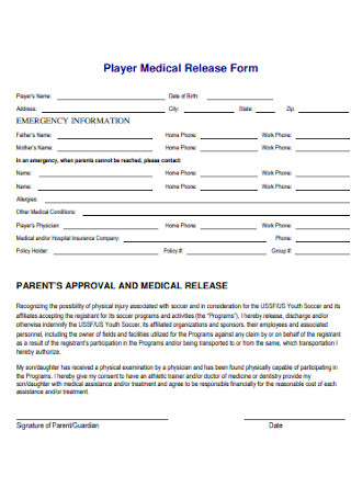 Player Medical Release Form 