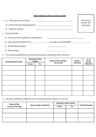 Prescribed Application Form