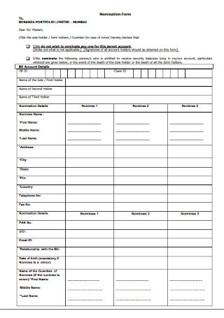 Printable Nomination Forn Template