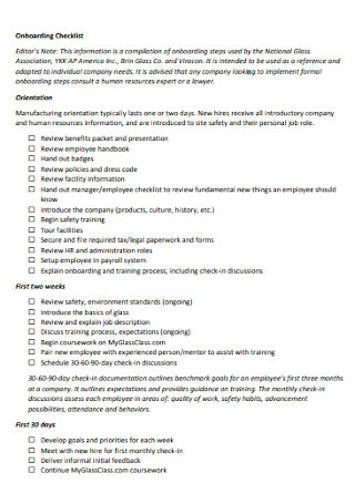 Printable Onboarding Checklist Example