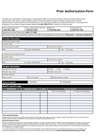 Prior Authorization Form 