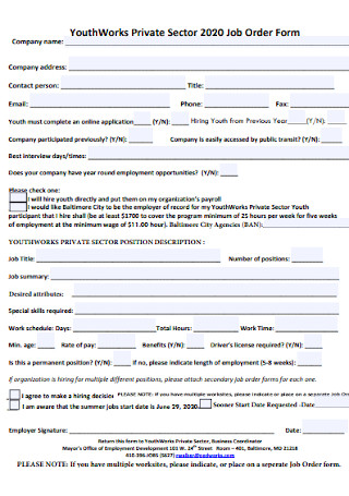 Private Sector Job Order Form 