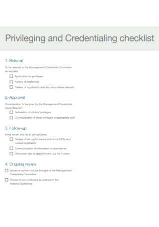 Privileging and Credentialing checklist