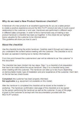 Product Handover Checklist