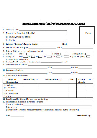 Professional Course Enrollment Form
