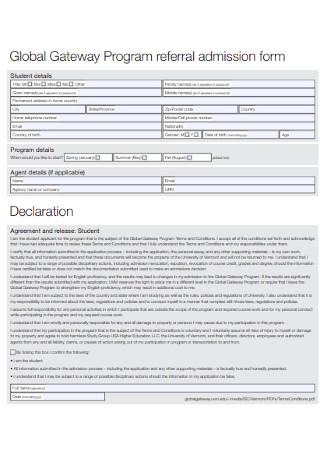 Program Referral Admission Form