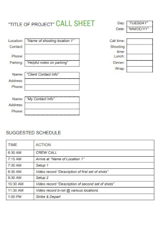Project Call Sheet